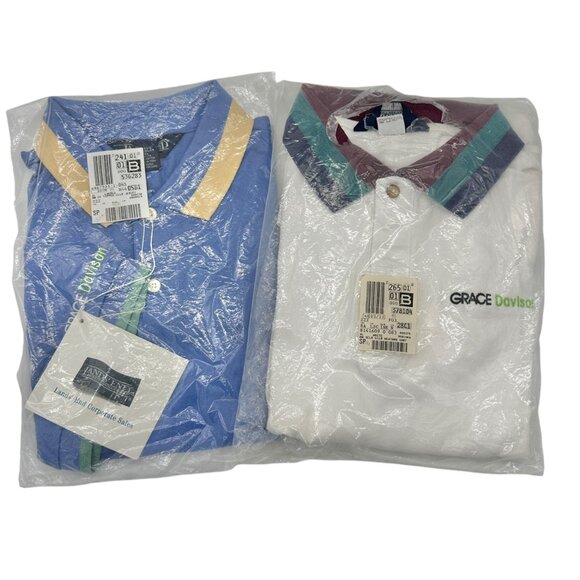 Lands End Mens Regular XL Polo Shirts Duo 46-48 Grace Davison Logo Corp Apparel - Picture 1 of 12